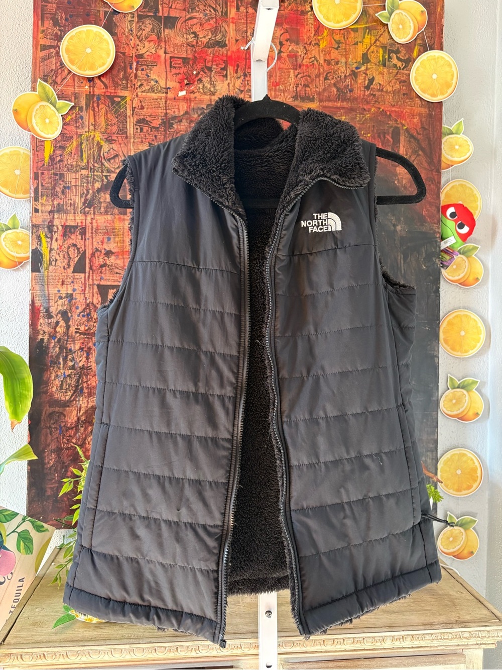 The North Face Black Quilted Sherpa-Lined Reversible Vest Size L 🚨FLAW